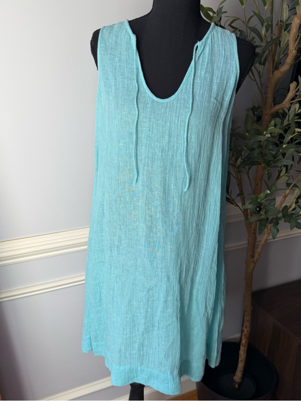Eileen Fisher Linen Shift Dress Aqua Sleeveless Mini Lightweight XS